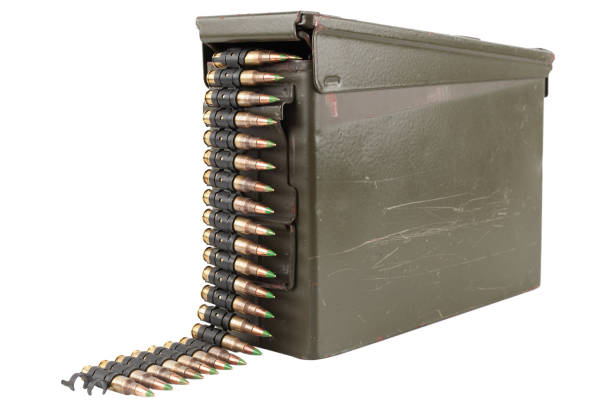 istock Ammunition belt with cartridges in ammunition boxes 1480422933