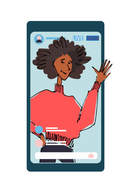 istock Young man, girl waving hand from phone screen 1480426172
