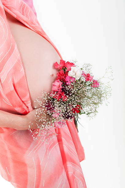 istock pregnant woman's belly with flowers 148043489
