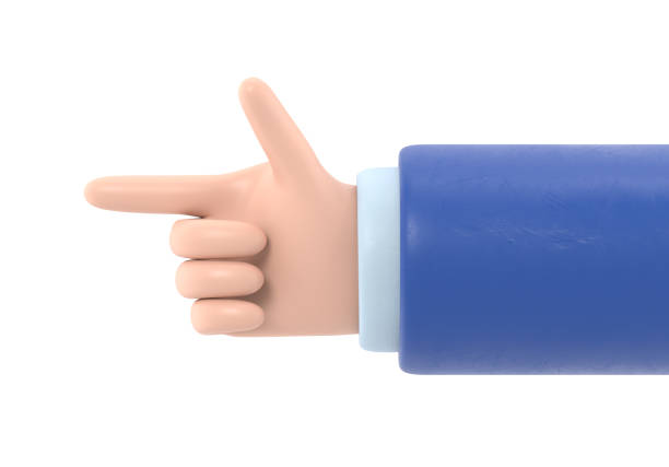 istock Cartoon Gesture Icon Mockup.Cartoon character hand pointing gesture. 3D rendering on white background. 1480435911