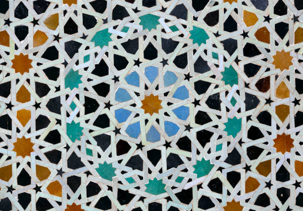 Traditional ceramic floor and wall pattern and texture in Marrakech, Morocco