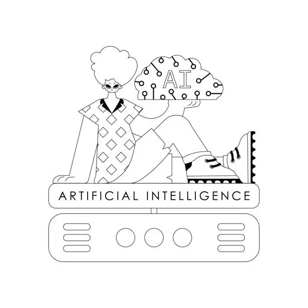 Vector illustration of AI guy, server in AI theme, vector linear look