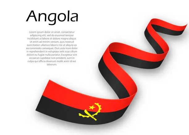 Vector illustration of Waving ribbon or banner with flag of Angola. Template for independence day design