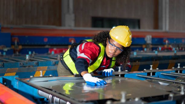 istock Industrial Engineers or Foreman inspecting and check up machine at factory machines.Technician working in metal sheet at industry. 1480445995