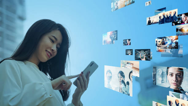 istock Digital contents concept. Social networking service. Streaming video. communication network. 1480446584