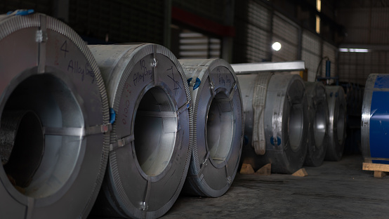 Metal sheet rolls at industry. industrial plant for the production.