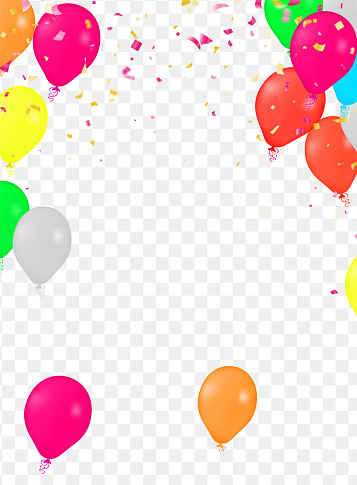 istock Happy birthday holiday balloons design colorful Party Flags And Ribbons Falling On Background. eps 1480449103