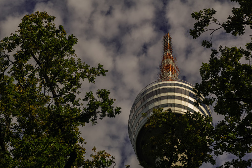 STUTTGART,GERMANY - SEPTEMBER 29,2019: The TV Tower This old building is in Jahnstrasse,outside of the city and in the woods around it.It's a famous tourist attraction and an icon of Stuttgart.