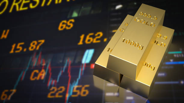 istock Gold bar on Business chart background 3d rendering 1480461763