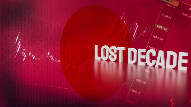 istock The Lost decade text on Japan flag and business background 3d rendering 1480461805