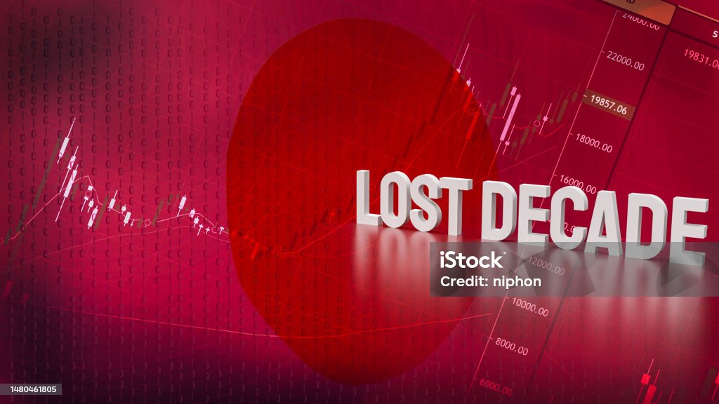 The Lost decade text on Japan flag and business background 3d rendering Lost decade text on Japan flag and business background 3d rendering Analyzing Stock Photo
