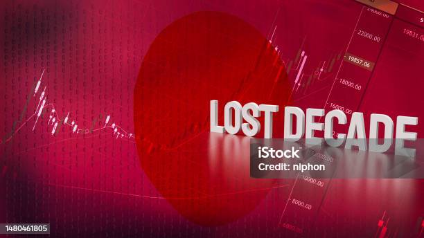The Lost Decade Text On Japan Flag And Business Background 3d Rendering Stock Photo - Download Image Now