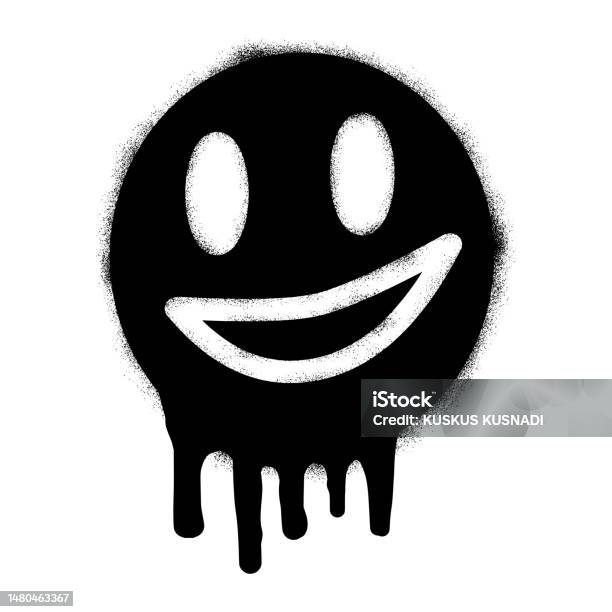 Smiling Face Emoticon Stencil Graffiti Stock Illustration - Download Image Now - Aerosol Can, Anthropomorphic Smiley Face, Art