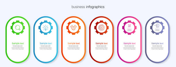 illustrazioni stock, clip art, cartoni animati e icone di tendenza di modello di progettazione infografica con design opzionale in 6 passaggi. illustrazione vettoriale - number 5 accuracy time blue