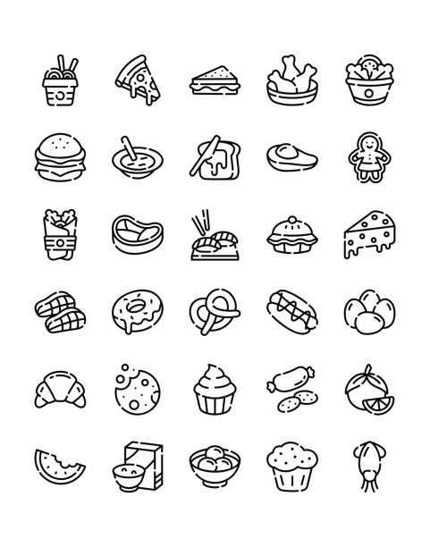 Food  Icon Set 30 isolated on white background Food  Icon Set 30 isolated on white background soup and sandwich stock illustrations