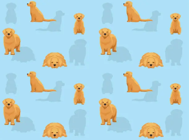 Vector illustration of Dog Golden Retriever Cute Cartoon Poses Seamless Wallpaper Background