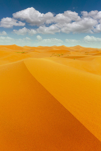 Aerial view of Sandwich Harbour, where the Namib desert meets the Atlantic coast, near Walvis Bay in Namibia, Africa.