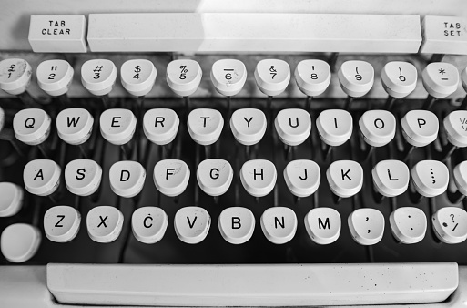 Vintage Black, Manual Typewriter, on White Background