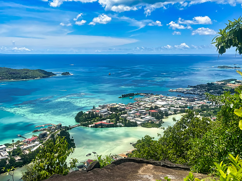 Panoramic view point of eden island, marine park island and industrial zone area