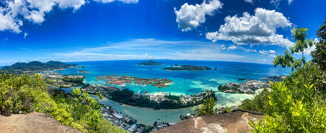 Panoramic view point of eden island, marine park island and praslin and la Digue