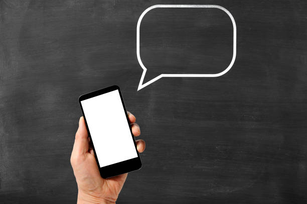 Closeup woman hand holding smart phone, Mock up Blank template chat box for text. Social network, Chating and messaging concept