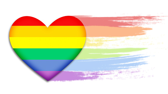 Pride Month and Day concept, Pride Flag Inside Heart Shape with brushstroke