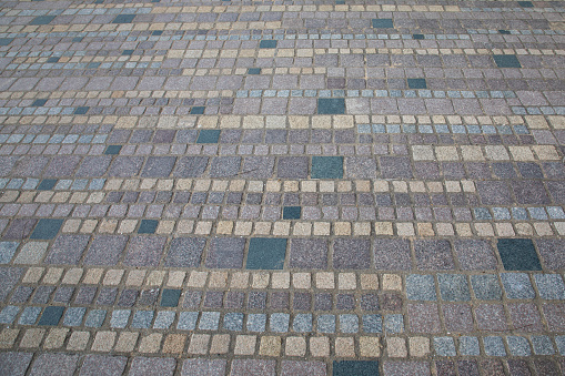 street floor tiles grey background Gray paving stones surface road texture made of big cement bricks pavement effect