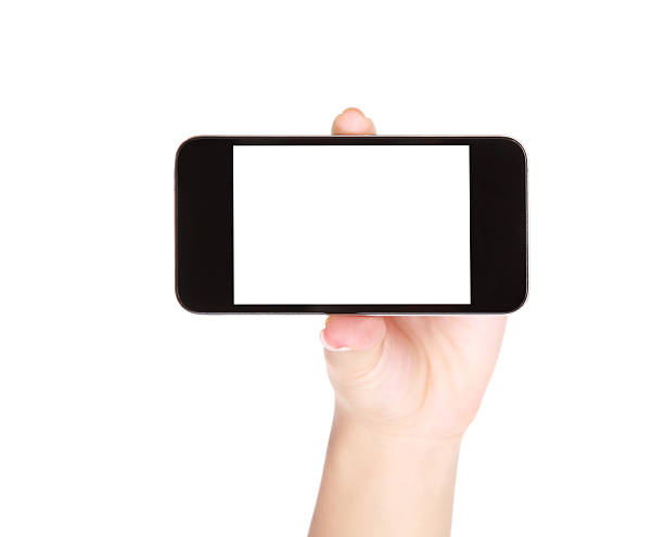 istock Hand holding blank screen smart phone on white background 148049787