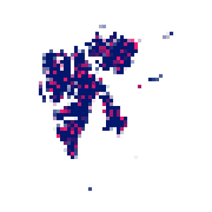 Map of Svalbard created with pink and purple square dots on a blank background. Modern and trendy mosaic illustration in pixel art style. Vector Illustration (EPS file, well layered and grouped). Easy to edit, manipulate, resize or colorize. Vector and Jpeg file of different sizes.