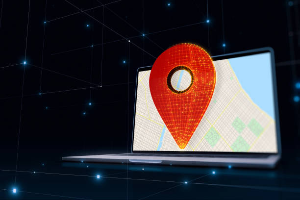 istock Conceptual work of Map Pin icon on Laptop 1480505982