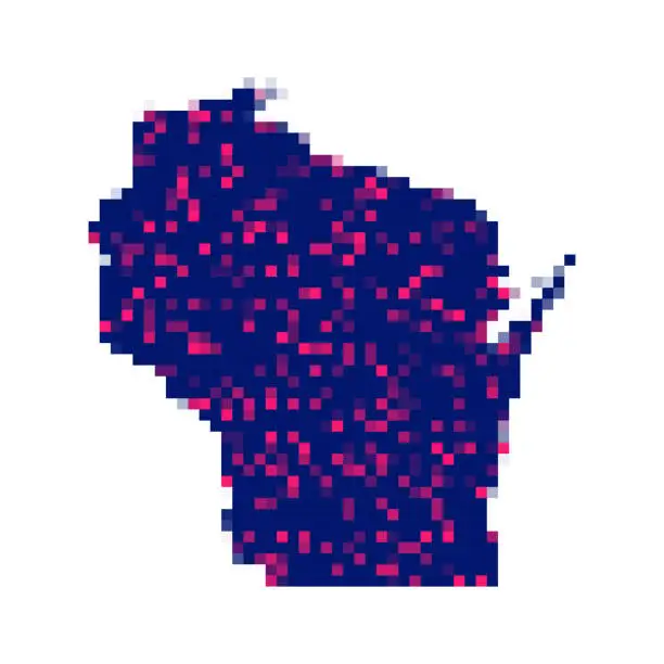 Vector illustration of Wisconsin map in pixels on white background