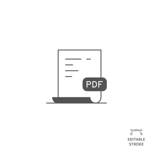 Vector illustration of PDF File Flat Line Icon with Editable Stroke. The Icon is suitable for web design, mobile apps, UI, UX, and GUI design.