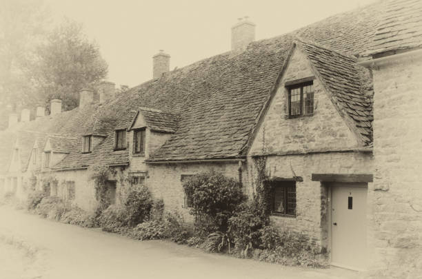 Row of Cotswold Cottages Vintage Scene