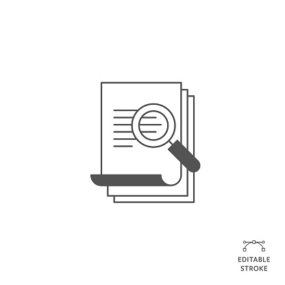 Document Search Flat Line Icon with Editable Stroke. The Icon is suitable for web design, mobile apps, UI, UX, and GUI design.