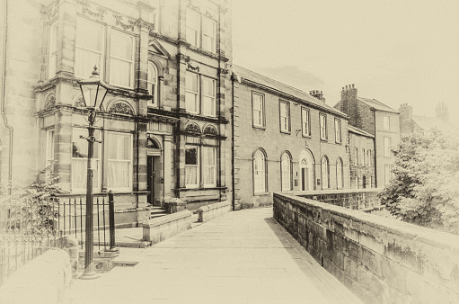 Street in Berwick-upon Tweed including the Custom House. Vintage effect. Northumberland England