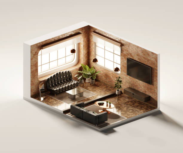 istock Isometric view living room open inside interior architecture, 3d rendering digital art. 1480509196