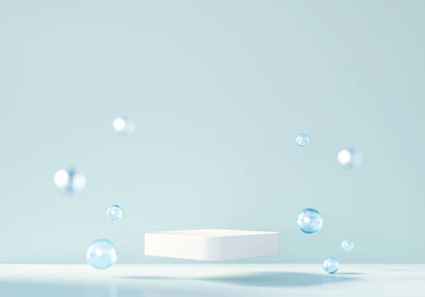 istock Abstract Minimal Modern White Podium Platform For Product Display Showcase 3D Rendering with blue backdrop 1480509297