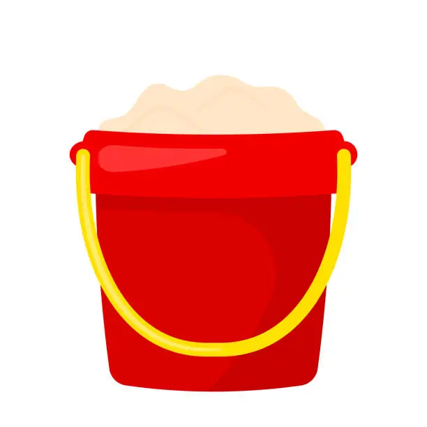Vector illustration of Sand in red bucket icon vector illustration for summer kid toys