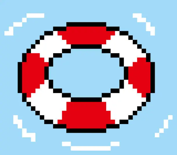 Vector illustration of Cartoon Lifebuoy pixel illustration