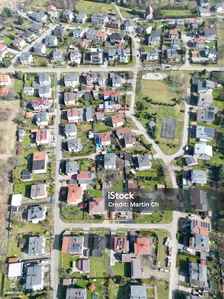 A housing estate Osiedle domków Aerial View Stock Photo