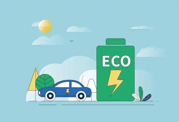 Vector illustration of Car, battery, ECO, environmental protection concept illustration.