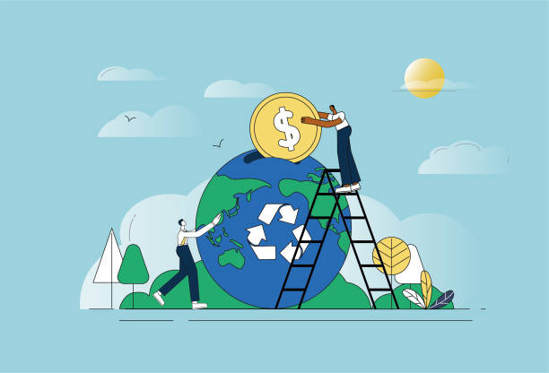 illustrazioni stock, clip art, cartoni animati e icone di tendenza di dollaro e terra, earth environmental endowment fund illustrazione concettuale. - investment financial occupation new business mutual fund