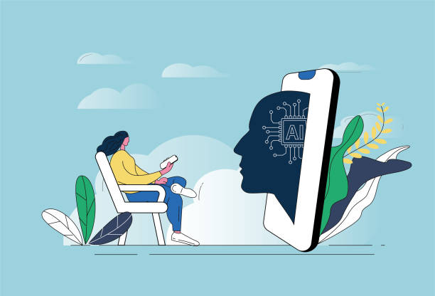 ilustrações de stock, clip art, desenhos animados e ícones de conceptual image of woman, mobile phone and artificial intelligence ai. - nerve cell brain engineering cell