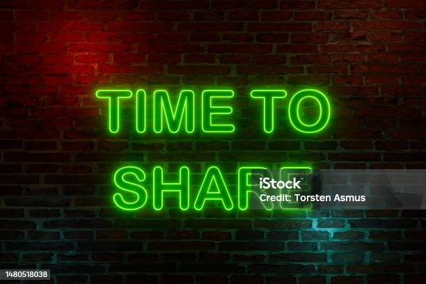Time To Share Neon Sign Stock Photo - Download Image Now - Community, Neon Lighting, A Helping Hand