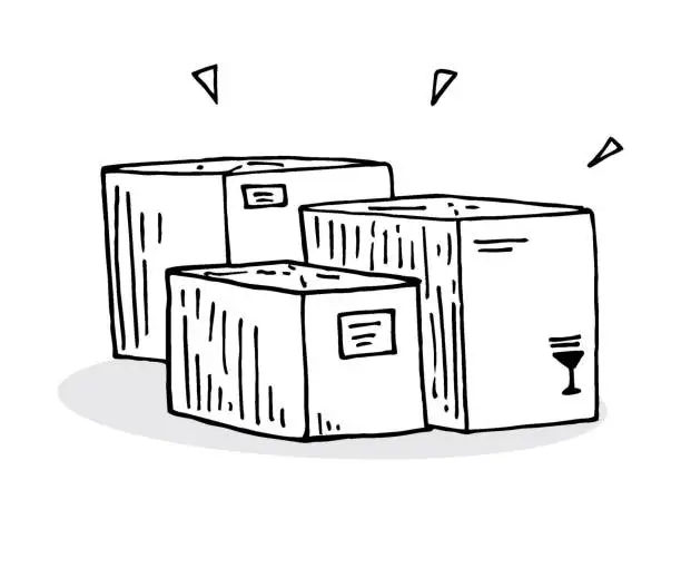 Vector illustration of Hand drawn Cardboard boxes