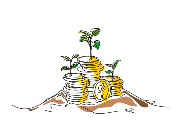 スケッチライフスタイルa022_coins植物を構築するベクターイラストグラフィックeps 10 - investment banking improvement business点のイラスト素材／クリップアート素材／マンガ素材／アイコン素材
