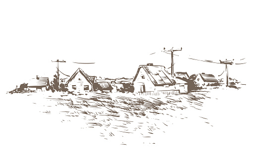 This is a vector illustration done ink digital ink that describe a farming house and its landscape