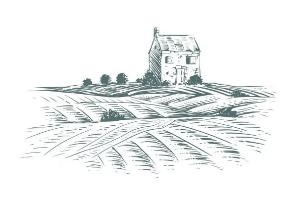 Vector illustration of Farm and Landscape Inking Illustration