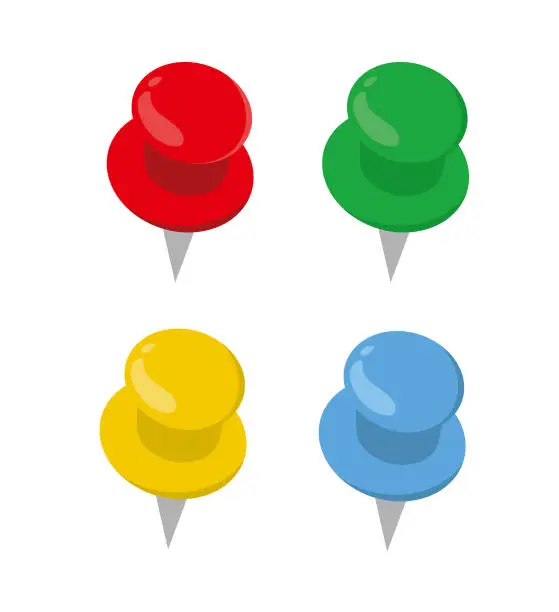 Vector illustration of push pins in different colors