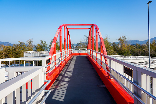 On a sunny day in March 2023, Tsuboi Square Pedestrian Bridge, commonly known as the Third Ondo Ohashi Bridge, at Ondo-no-Seto, which is said to be a dangerous place in the Seto Inland Sea, in Kure City, Hiroshima Prefecture.